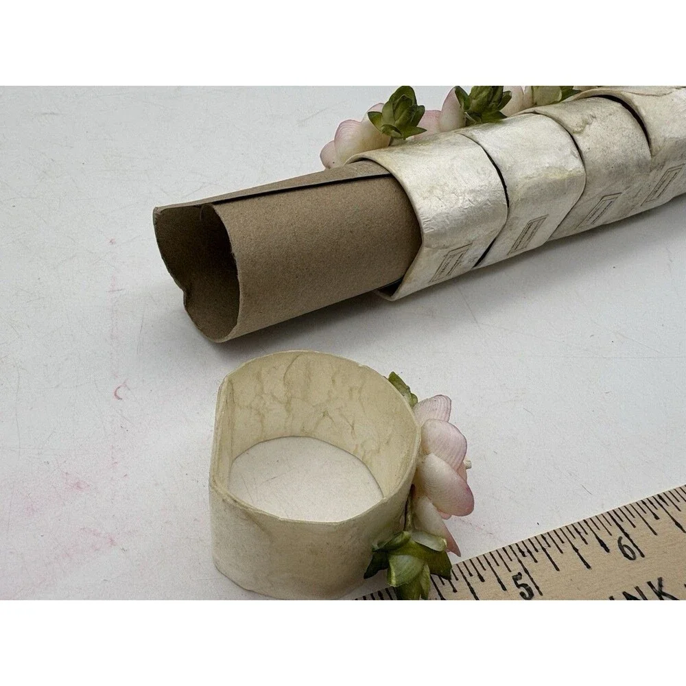 Vintage Capiz Shell Pink Flower Napkin Rings Set of 6 Handmade Philippines